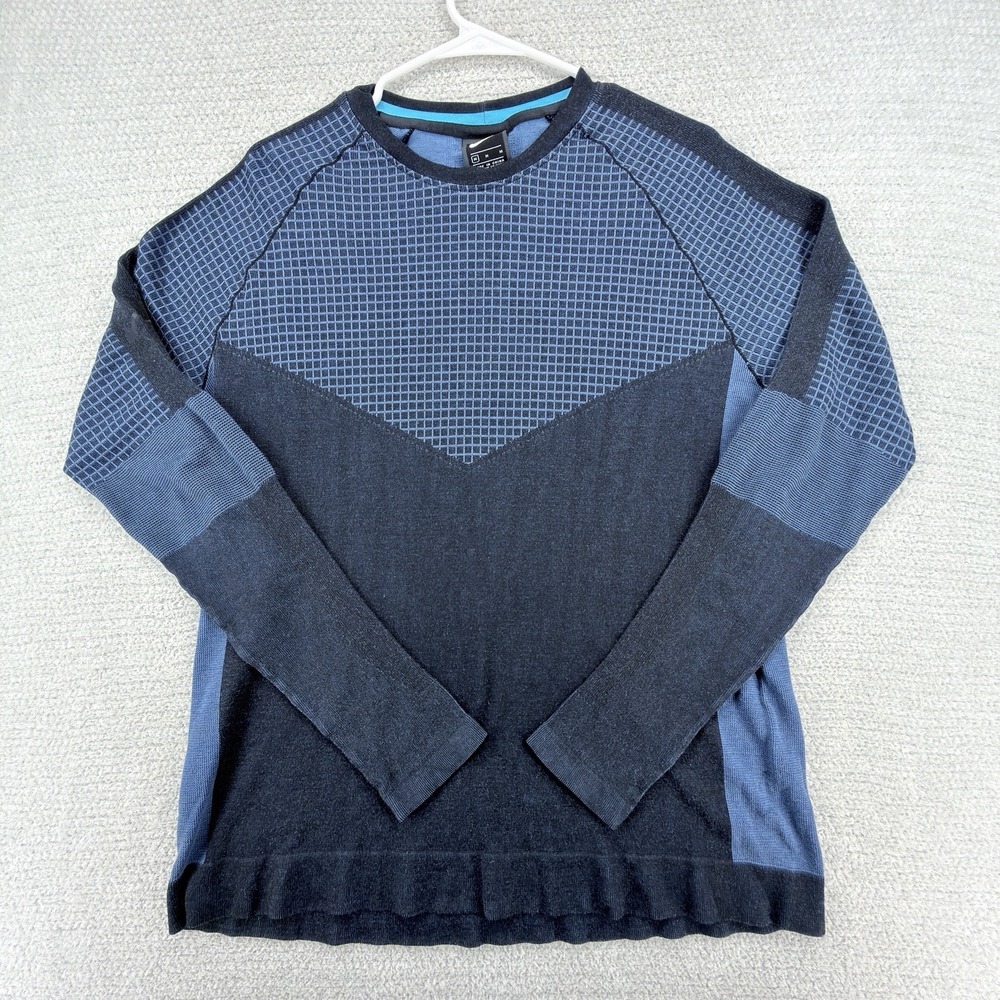 Nike Tech Knit Crew Mens Medium Black Blue Long Sleeve Running Shirt AR1571-011